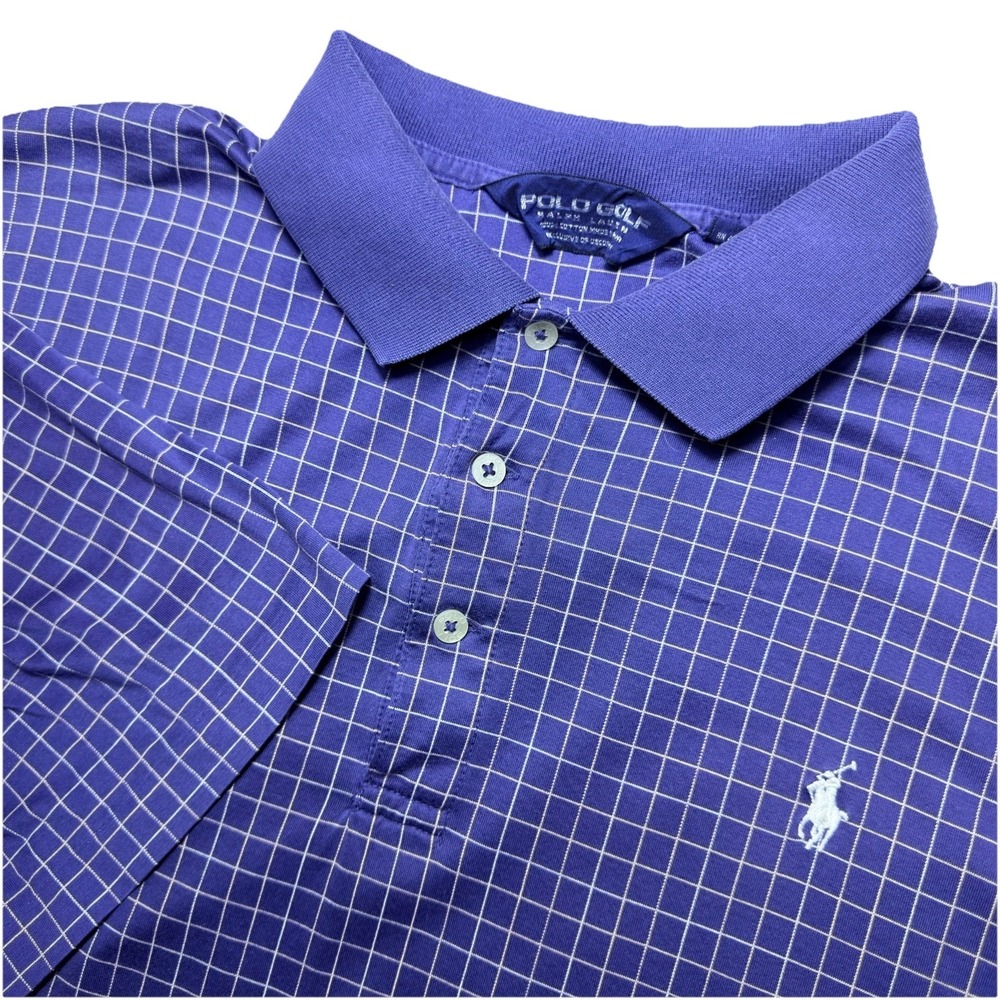 Polo Golf Ralph Lauren XL Blue White Windowpane Waffle Pro Fit preppy Shirt